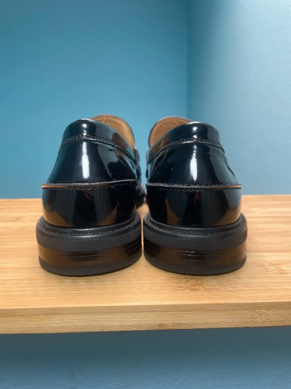 Cole Haan Mens Pinch Prep Penny Loafers Sz 10.5 Patent Leather Black Moc Toe EUC